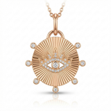 fluted oval disc evil eye natural diamond link charm in 14k gold rose gold
