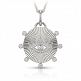 fluted oval disc evil eye natural diamond link charm in 14k gold white gold