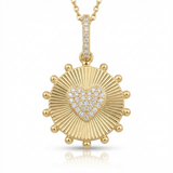 fluted spike heart natural diamond necklace charm slim in 14k gold