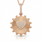 fluted spike heart natural diamond necklace charm slim in 14k gold rose gold