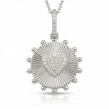 fluted spike heart natural diamond necklace charm slim in 14k gold white gold