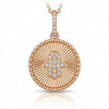 fluted hamsa natural diamond necklace charm in 14k gold rose gold