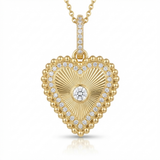 fluted pave heart natural diamond necklace charm in 14k gold