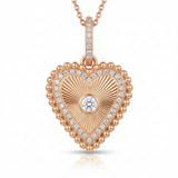 fluted pave heart natural diamond necklace charm in 14k gold rose gold