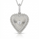 fluted pave heart natural diamond necklace charm in 14k gold white gold