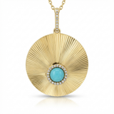 fluted turquoise natural diamond necklace charm bold in 14k gold