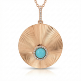 fluted turquoise natural diamond necklace charm bold in 14k gold rose gold