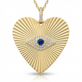 fluted evil eye heart natural diamond necklace charm in 14k gold