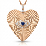 fluted evil eye heart natural diamond necklace charm in 14k gold rose gold