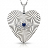 fluted evil eye heart natural diamond necklace charm in 14k gold white gold
