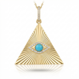 fluted turquoise natural diamond necklace charm slim in 14k gold