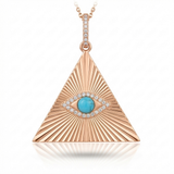 fluted turquoise natural diamond necklace charm slim in 14k gold rose gold