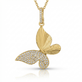 textured butterfly natural diamond necklace charm in 14k gold
