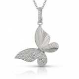 textured butterfly natural diamond necklace charm in 14k gold white gold
