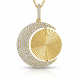 fluted crescent moon natural diamond necklace charm in 14k gold