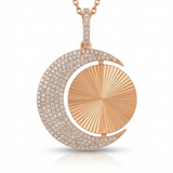 fluted crescent moon natural diamond necklace charm in 14k gold rose gold