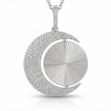 fluted crescent moon natural diamond necklace charm in 14k gold white gold