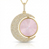 fluted mop crescent moon natural diamond charm in 14k gold