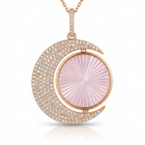 fluted mop crescent moon natural diamond charm in 14k gold rose gold