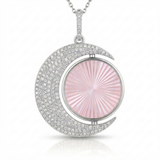 fluted mop crescent moon natural diamond charm in 14k gold white gold