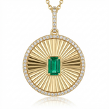 emerald cut emerald disc natural diamond necklace charm in 14k gold