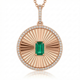 emerald cut emerald disc natural diamond necklace charm in 14k gold rose gold