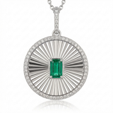 emerald cut emerald disc natural diamond necklace charm in 14k gold white gold