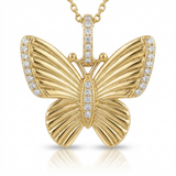 fluted butterfly natural diamond necklace charm petite in 14k gold