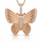 fluted butterfly natural diamond necklace charm petite in 14k gold rose gold