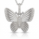 fluted butterfly natural diamond necklace charm petite in 14k gold white gold