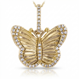 fluted butterfly natural diamond necklace charm bold in 14k gold