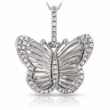 fluted butterfly natural diamond necklace charm bold in 14k gold white gold