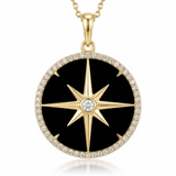 lapis compass natural diamond necklace charm in 14k gold