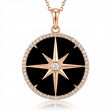 lapis compass natural diamond necklace charm in 14k gold rose gold