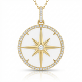 mop compass natural diamond necklace charm in 14k gold
