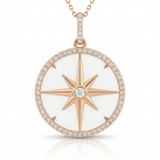 mop compass natural diamond necklace charm in 14k gold rose gold