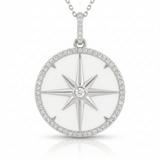 mop compass natural diamond necklace charm in 14k gold white gold