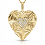 fluted heart natural diamond necklace charm in 14k gold