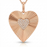 fluted heart natural diamond necklace charm in 14k gold rose gold