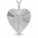 fluted heart natural diamond necklace charm in 14k gold white gold