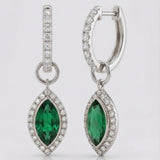marquise emerald and natural diamond drop hoop earrings in 14k gold white gold