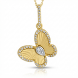 fluted butterfly natural diamond necklace charm slim in 14k gold