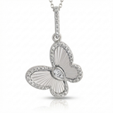 fluted butterfly natural diamond necklace charm slim in 14k gold white gold