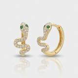 snake natural diamond huggie earrings slim in 14k gold