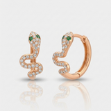 snake natural diamond huggie earrings slim in 14k gold rose gold