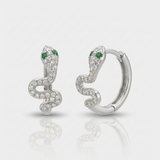 snake natural diamond huggie earrings slim in 14k gold white gold