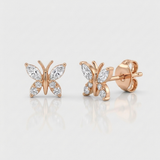 butterfly natural diamond stud earrings classic in 14k gold rose gold