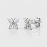 butterfly natural diamond stud earrings classic in 14k gold white gold