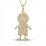 boy figure natural diamond necklace charm in 14k gold