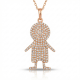 boy figure natural diamond necklace charm in 14k gold rose gold
